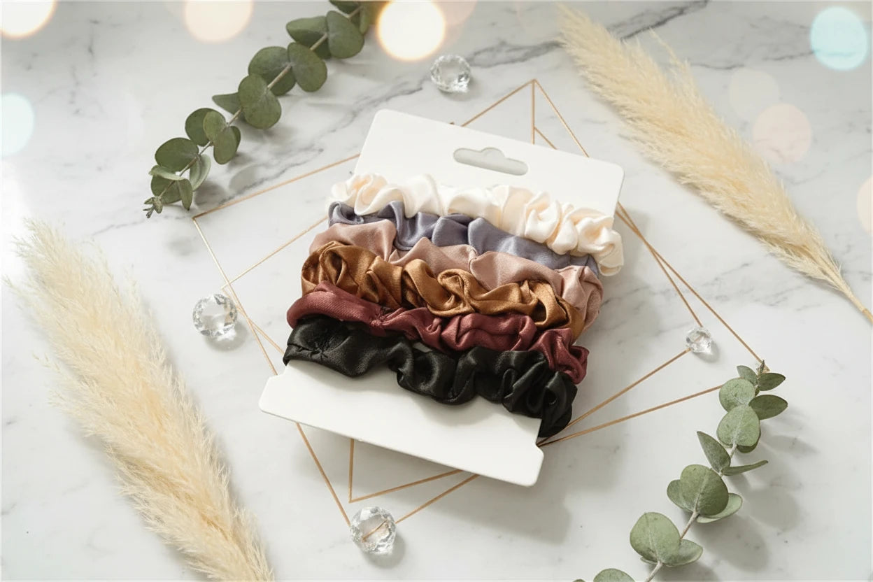 Lot 6pcs Chouchous Cheveux Satin Femme Fille - Élastiques Doux Soyeux Accessoires Cheveux Scrunchies Confortables