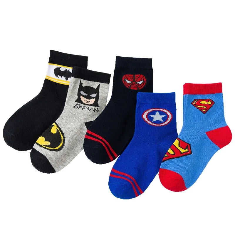 Lot de 5 Paires Chaussettes Spider-Man Garçon - Chaussettes Tube Coton Héros | Automne Hiver Enfant