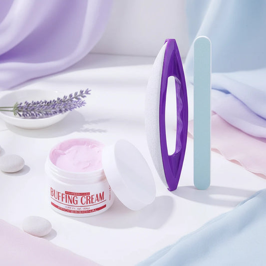 Kit Manucure 3pcs - Colle Capsules Crème Polissage Pinceau Buffer Vernis Lime Ongles Professionnel