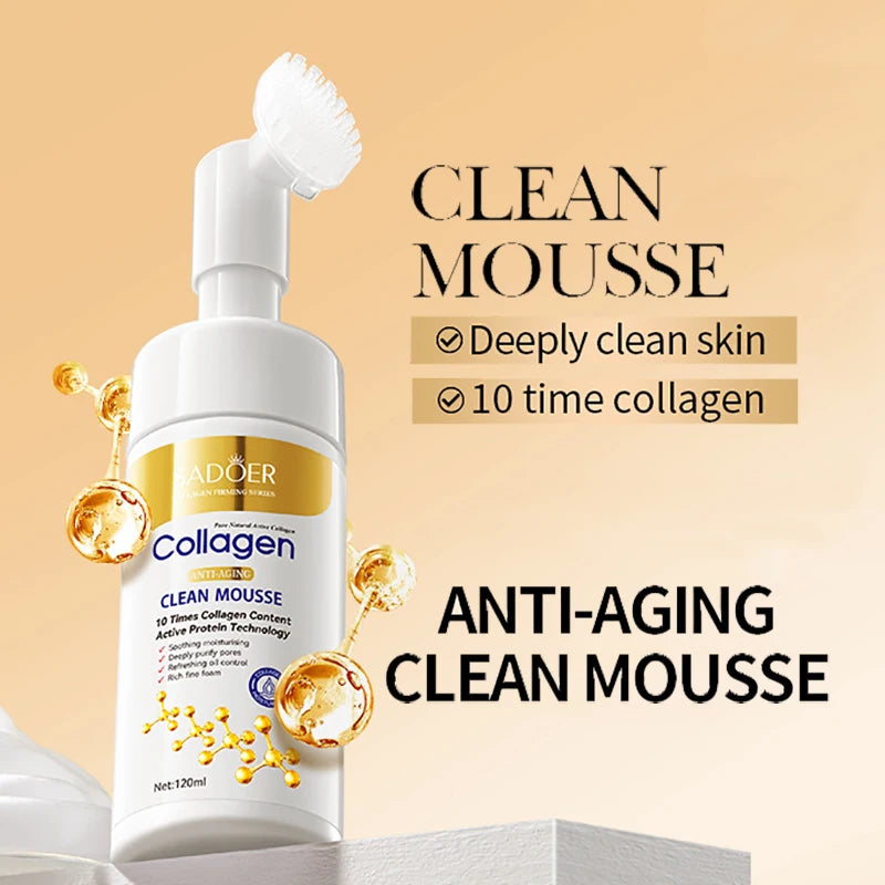 Nettoyant Visage Mousse Collagène SADOER - Soin Anti-Rides Hydratant Nettoyage Profond
