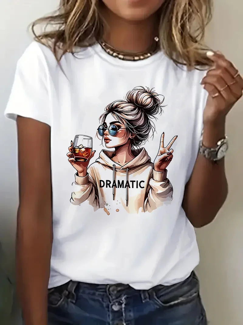 T-Shirt Femme Graphique Années 90 - Streetwear Casual Imprimé Dramatique