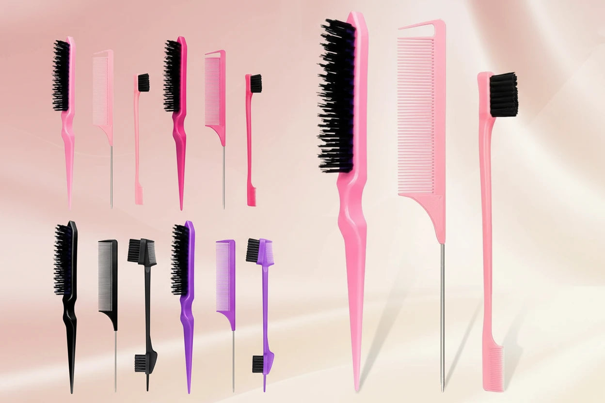 Set de 3 Brosses à Cheveux Professionnel - Peigne Queue Pointue et Brosse à Sourcils