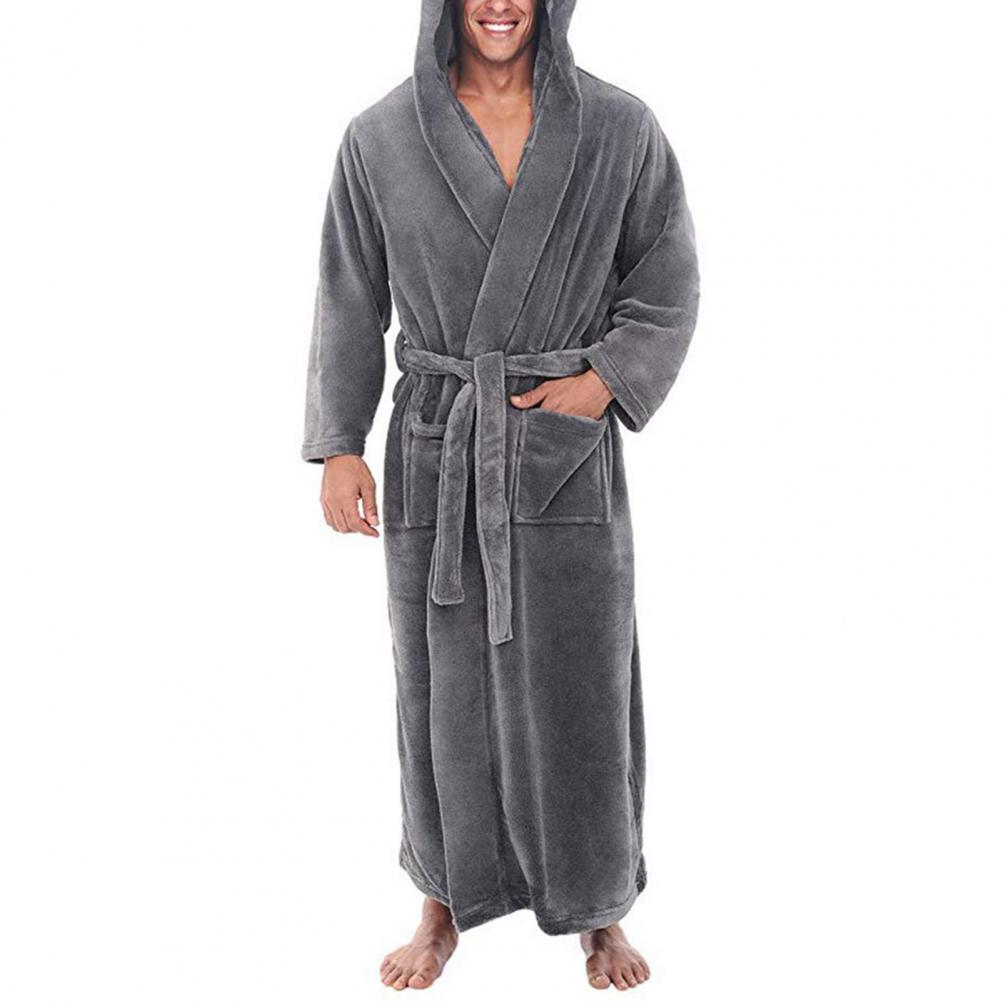 Peignoir Homme Flanelle à Capuche - Robe de Chambre Polaire Hiver