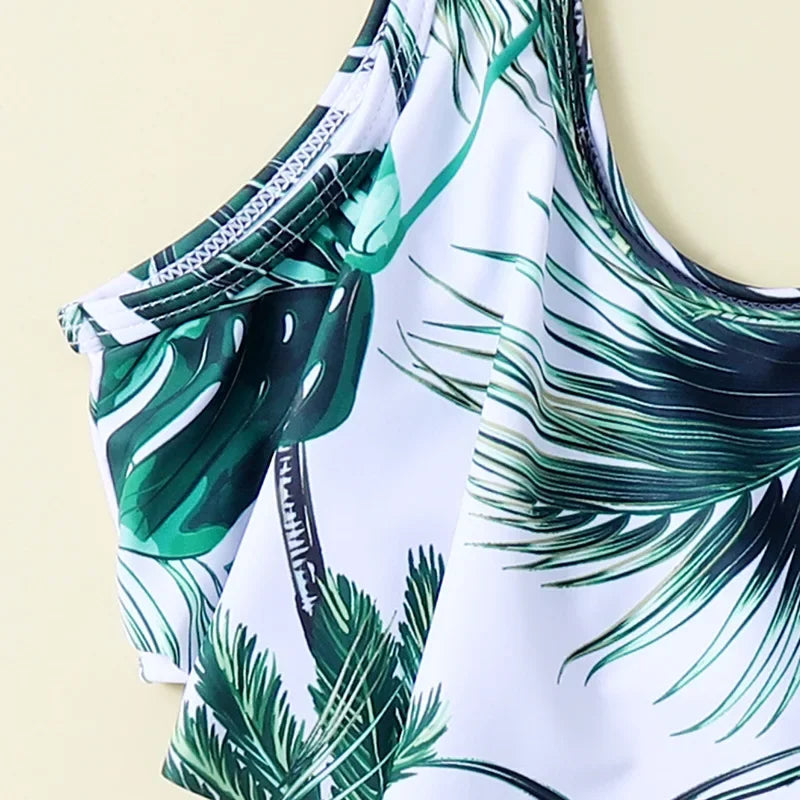 Bikini Fille 2 Pièces Imprimé Feuilles Tropicales - Tankini Sport Été