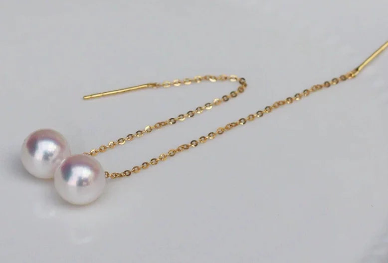 Boucles d'Oreilles Or 18k Perle Femme - Longues Pendantes