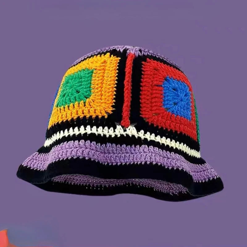 Chapeau Bob Crochet Coréen Fait Main avec Fleurs - Bonnet Tricoté Y2K Femme pour Automne Hiver