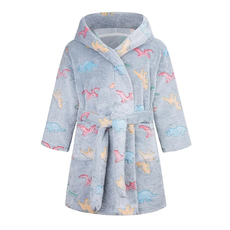 Peignoir Enfant Flanelle à Capuche - Robe de Chambre Douce Motif Cartoon - Automne Hiver 2-12 Ans