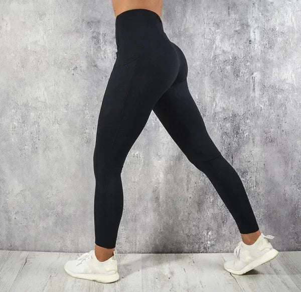 Legging Fitness Femme Taille Haute Poches - Yoga Gym Workout Running Butt Lifting