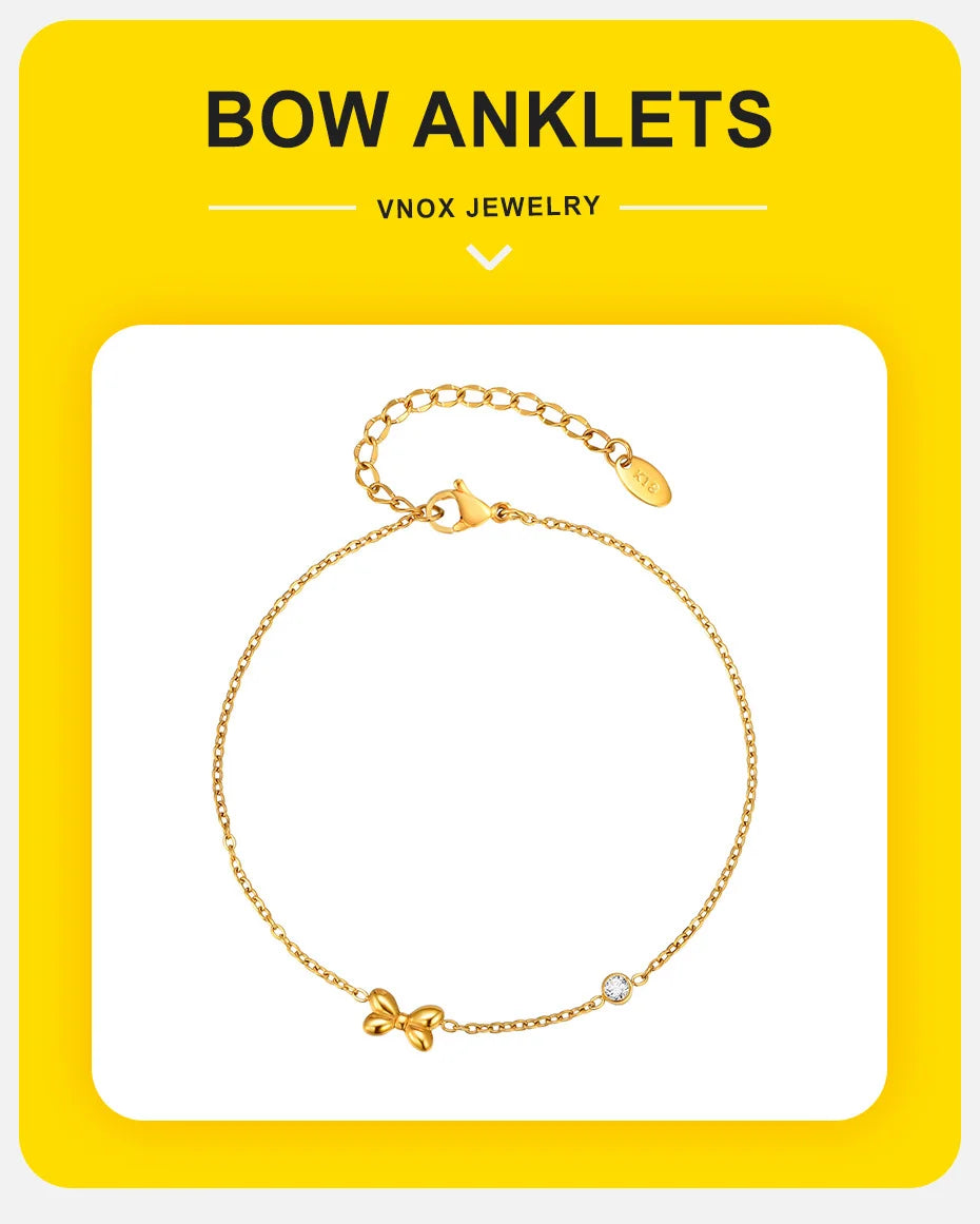 Bracelet Cheville Papillon Vnox Acier Inoxydable - Anklet Zircon Nœud Bijou Femme Fille