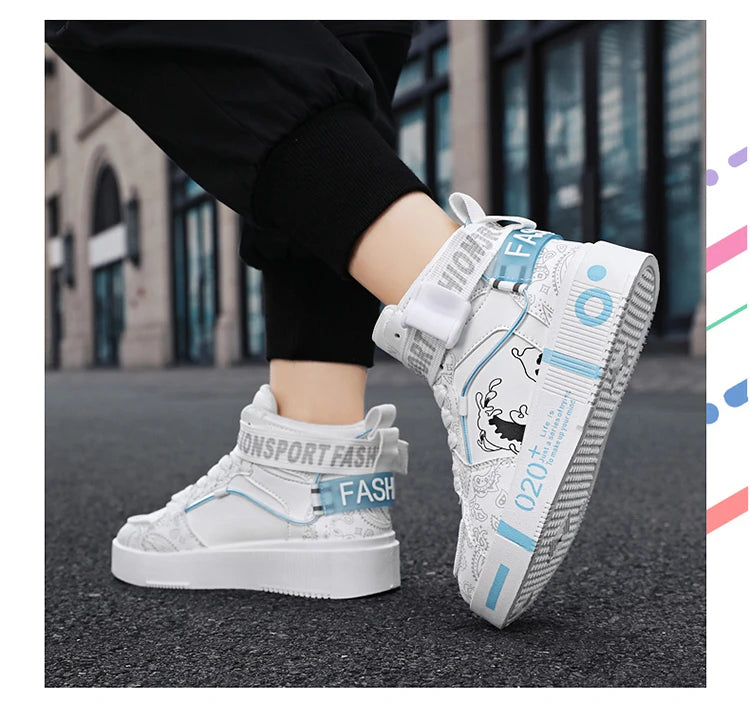 Baskets Montantes Enfant - Chaussures Sport Basketball Garçon Fille Casual Marche 26-37