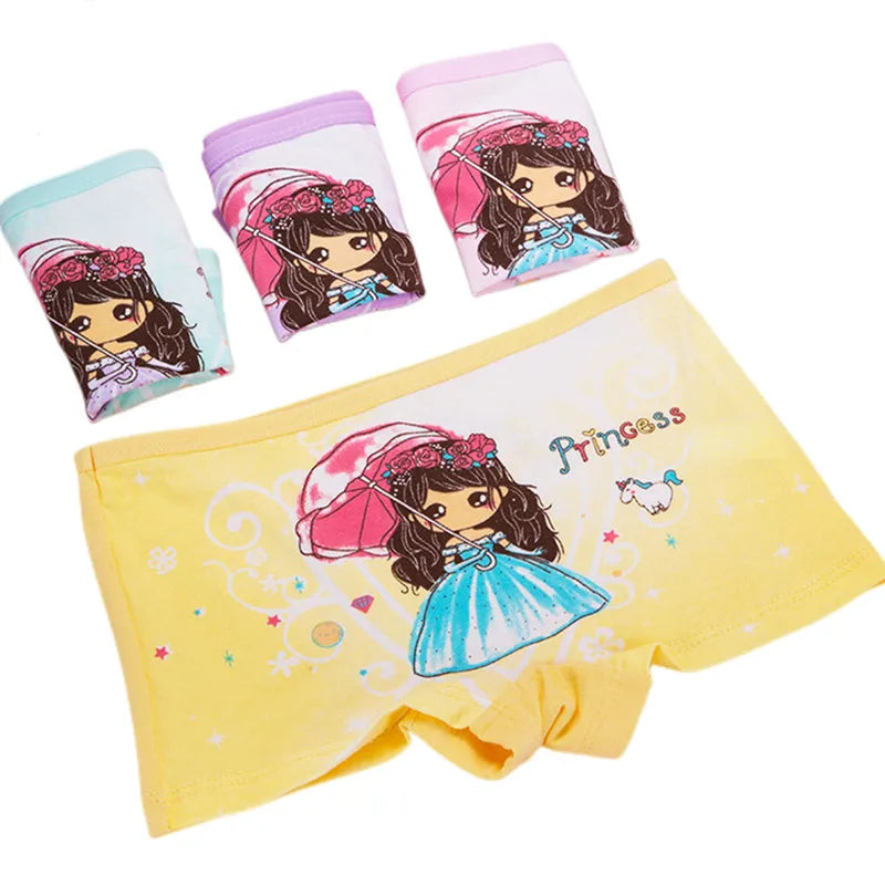 Lot 4 Culottes Fille Cartoon - Boxers Coton Imprimés Mignons 2-10 Ans