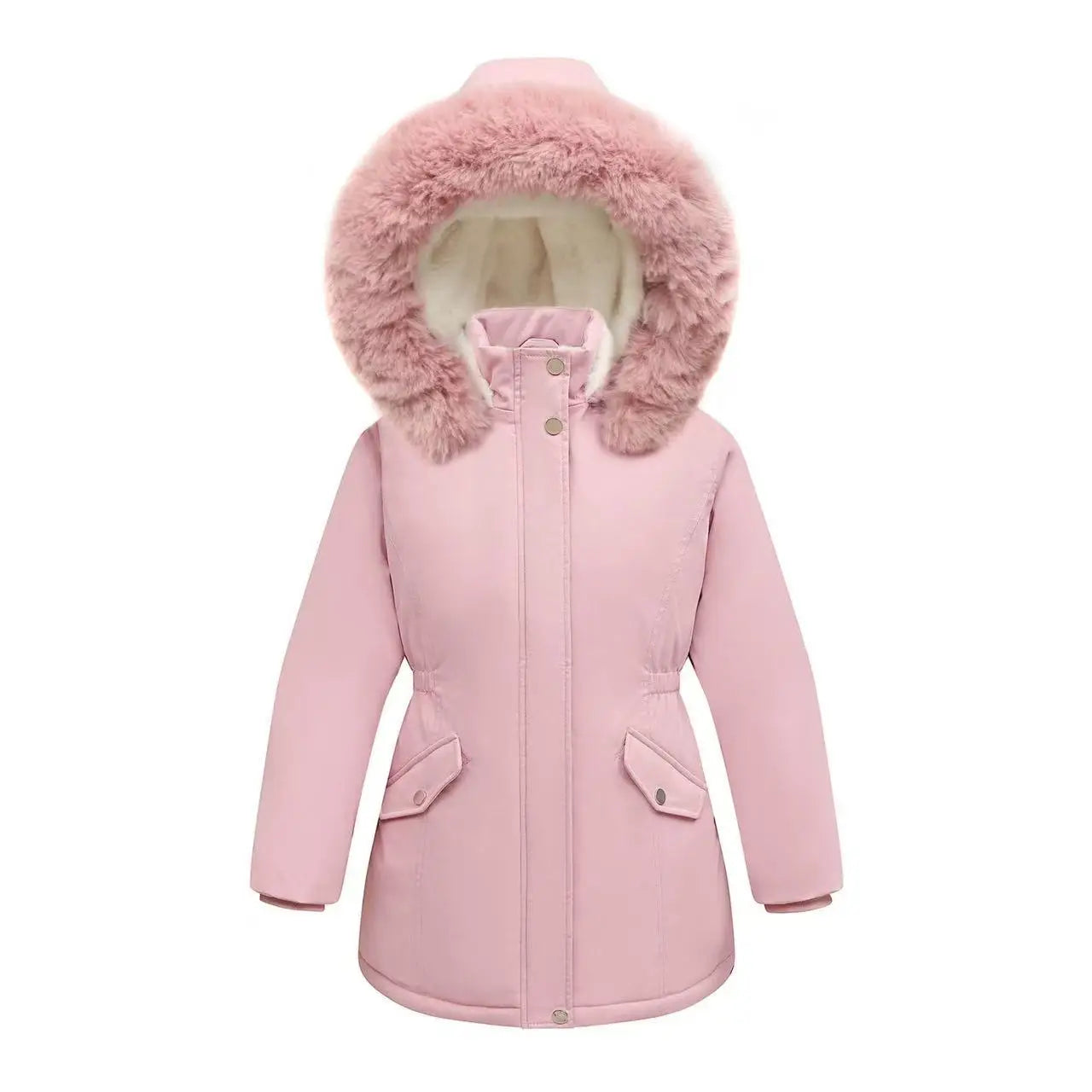 Parka Fille Hiver Longue Capuche Fourrure - Manteau Chaud Rembourré Taille Marquée 9-10 Ans