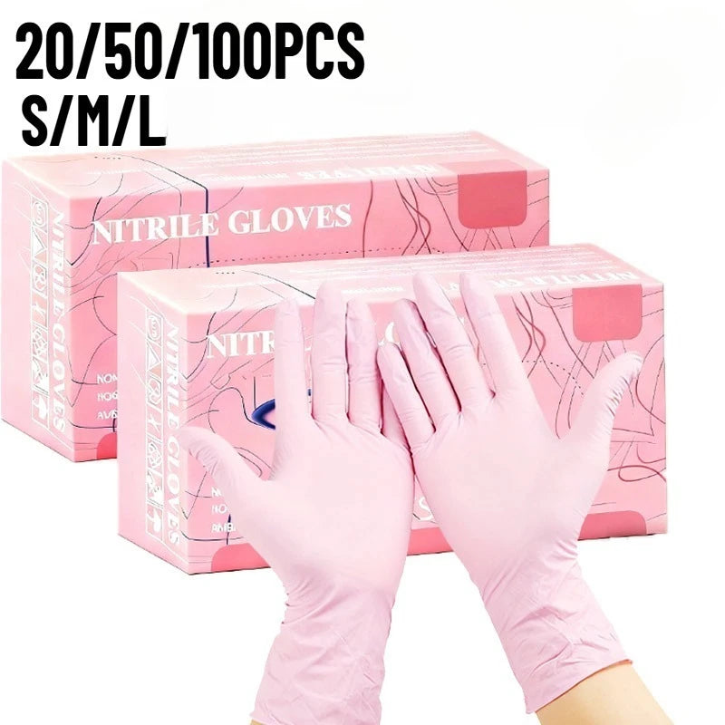Lot 20/50/100pcs Gants Nitrile Jetables Rose Clair - multiple