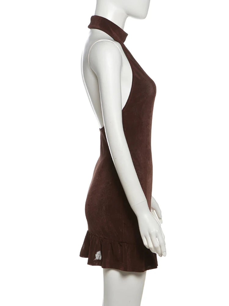 Robe Mini Dos Nu Femme - Robe Moulante Sexy Volants Sans Manches Soirée