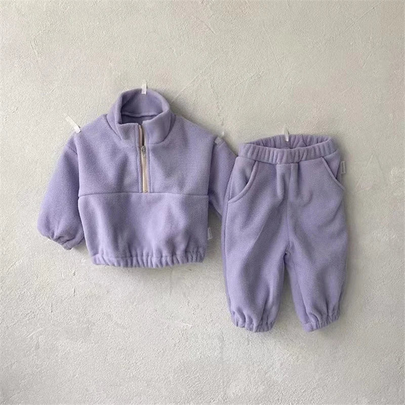 Ensemble Polaire Enfant Hiver 2 Pièces - Sweat Velours + Pantalon Chaud