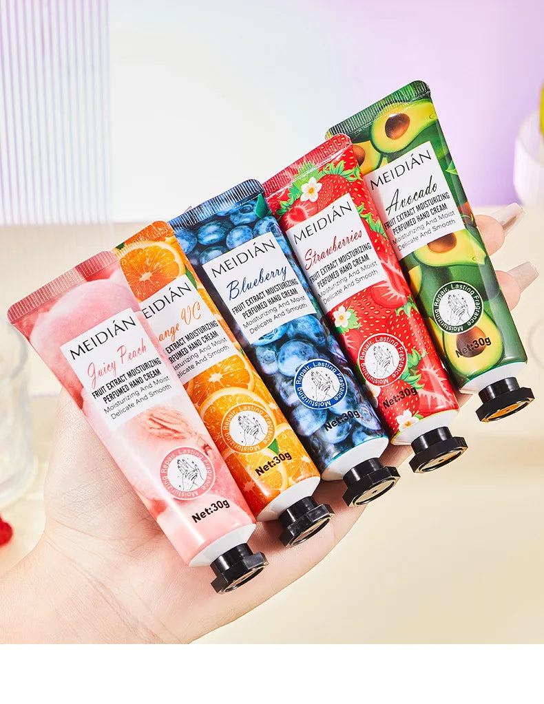 Lot 5 Crèmes Mains Parfumées Fruits - Hydratantes Longue Tenue Fragrance Soin Masque Mains