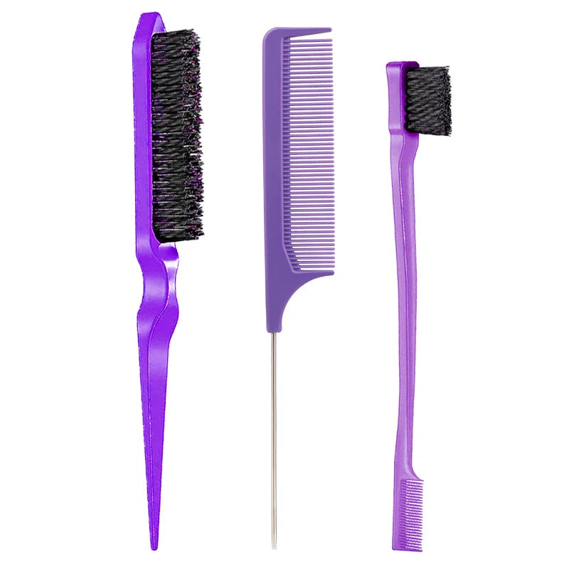 Set de 3 Brosses à Cheveux Professionnel - Peigne Queue Pointue et Brosse à Sourcils