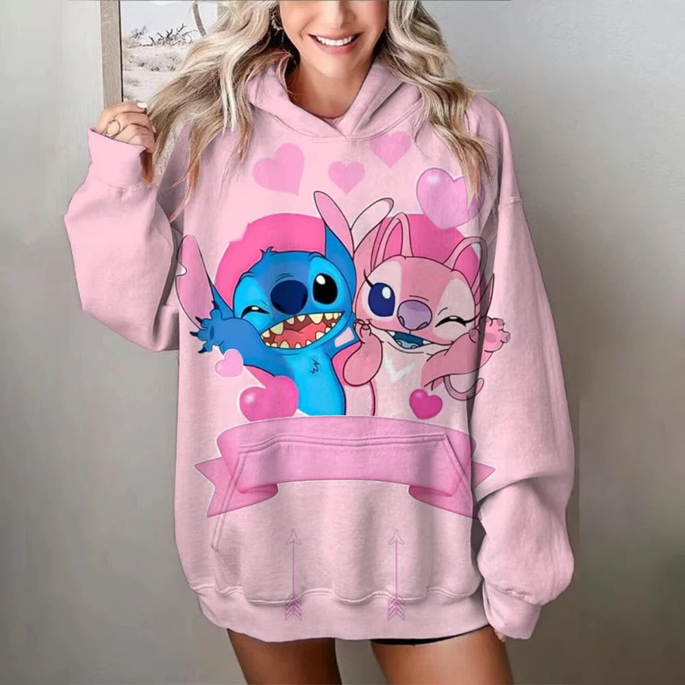 Sweat à Capuche Femme Stitch - Pull Streetwear Cartoon Oversize Automne Hiver