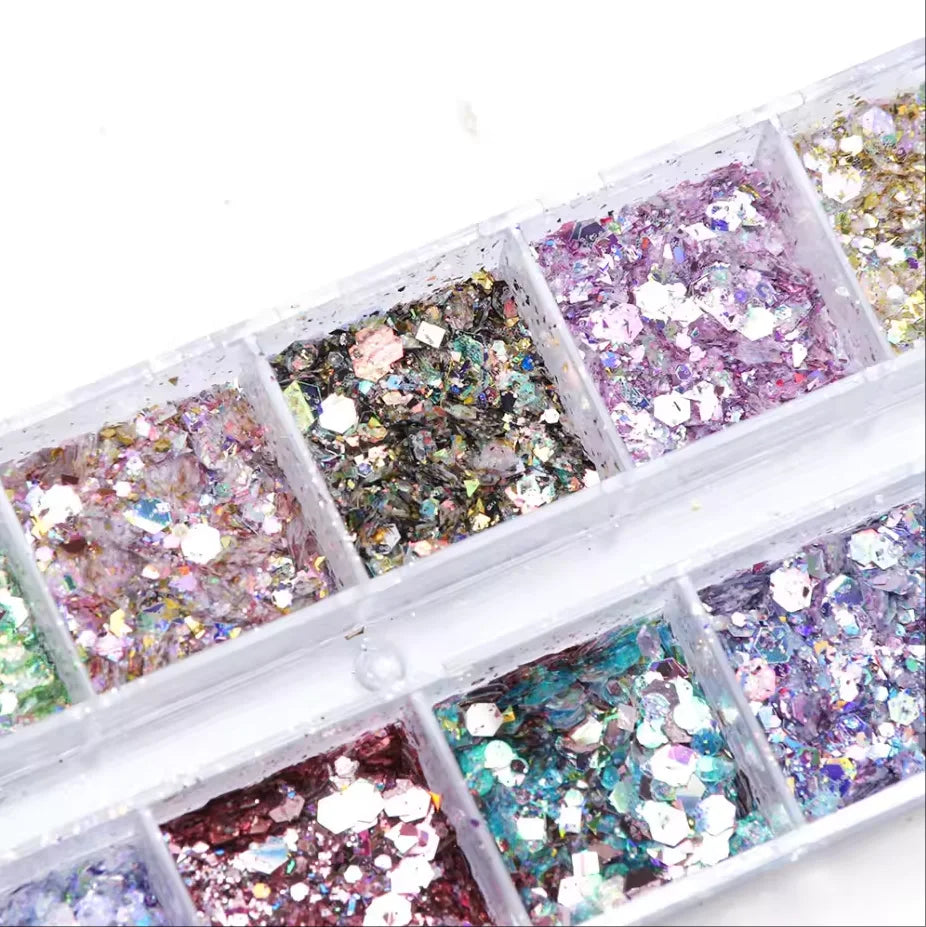 Paillettes Ongles Hexagone Miroir Irisé Mixte Sequins Holographique Flocons Poudre Nail Art Gel Polish Manucure Accessoires