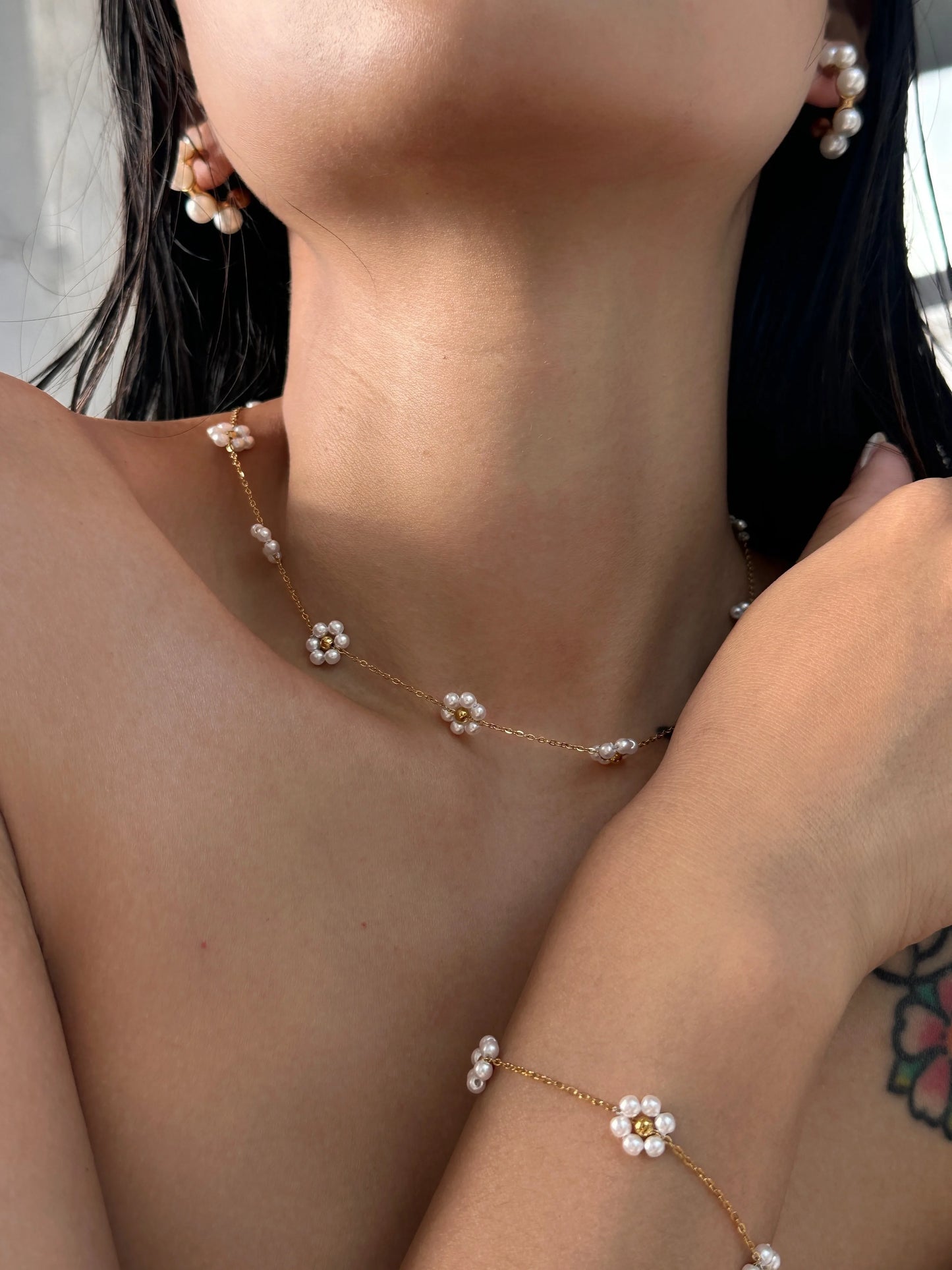 Set Bracelet Collier Femme Bohème Perles Zircon - Acier Inoxydable Waterproof Cadeau