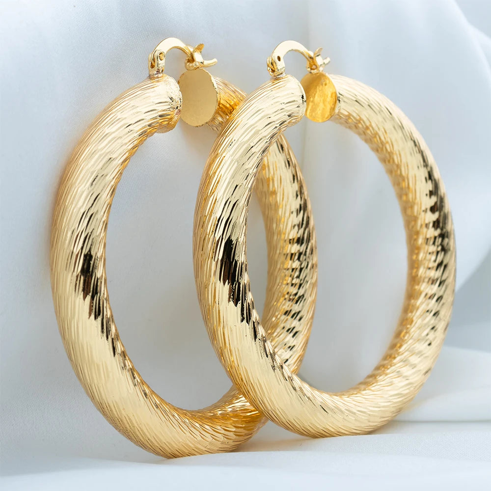 Grandes Boucles d'Oreilles Créoles 60mm Femme - Plaqué Or Style Punk Fashion 2024