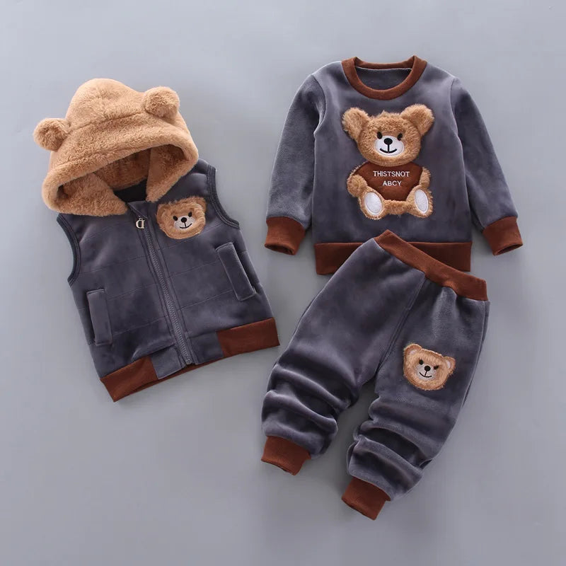 Ensemble 3 Pièces Bébé Hiver - Sweat + Pantalon + Gilet à Capuche - Vêtements Chauds Automne