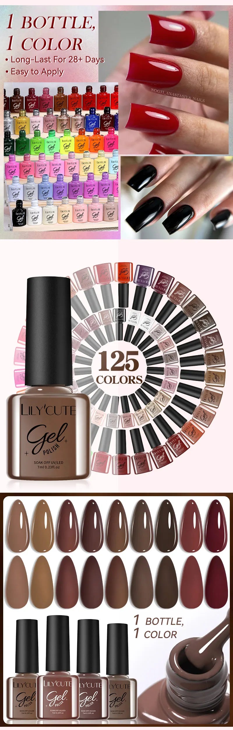 Vernis Gel LILYCUTE Ancora Red Automne Hiver - Semi-Permanent Soak Off UV LED Manucure Nail Art