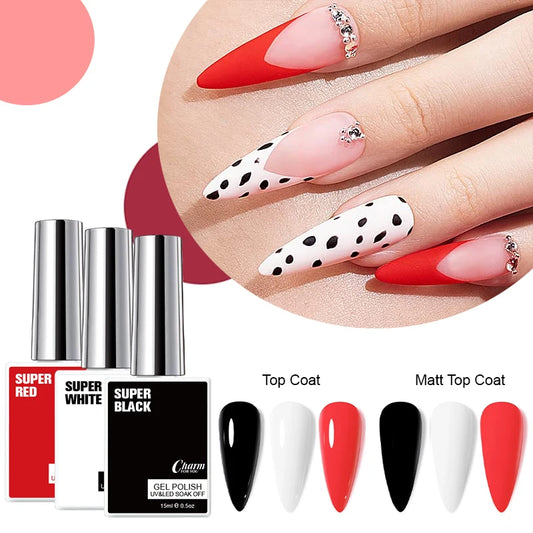 Vernis Gel Semi-Permanent 15ml - Noir Blanc Rouge Classique UV LED Trempage Facile Nail Art Salon Maison