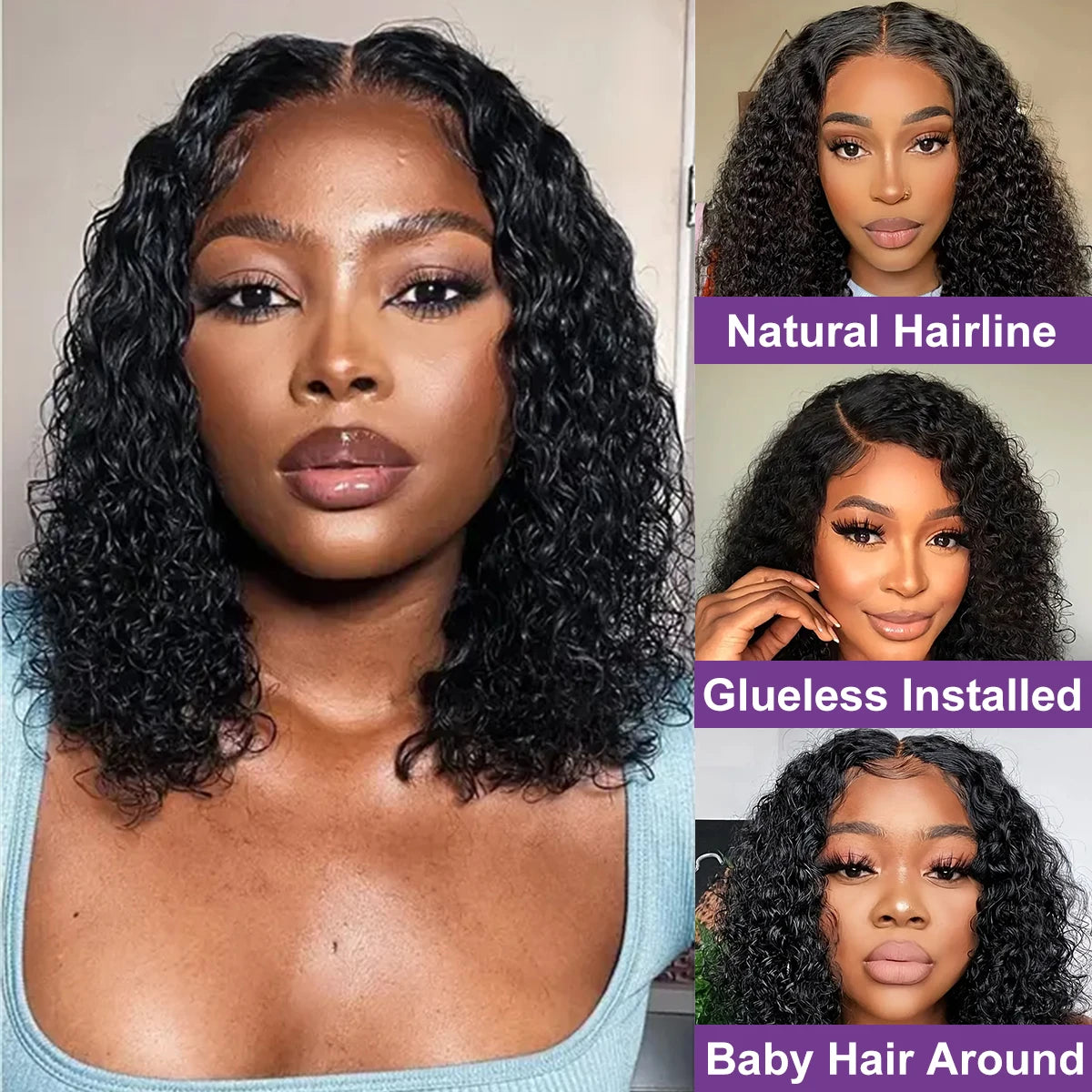 Perruque Bob Water Wave Glueless 13x6 7x5 Pré-Découpée - Cheveux Naturels Lace Frontal Sans Colle Pré-Plumée
