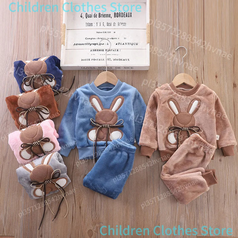 Ensemble Pyjama 2 Pièces Enfant - Flanelle Épaisse Motif Lapin Cartoon