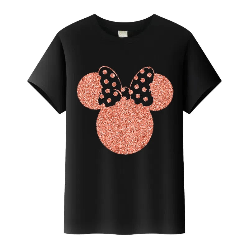 T-Shirt Disney Mickey Minnie Léopard - Femme Homme Enfant - Manches Courtes Casual