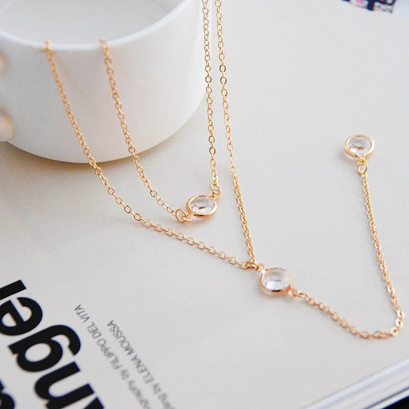 Collier Double Couche Y Minimaliste - Clavicule Long Chain Drop Pendentif Party Body Jewelry Cadeau Femme