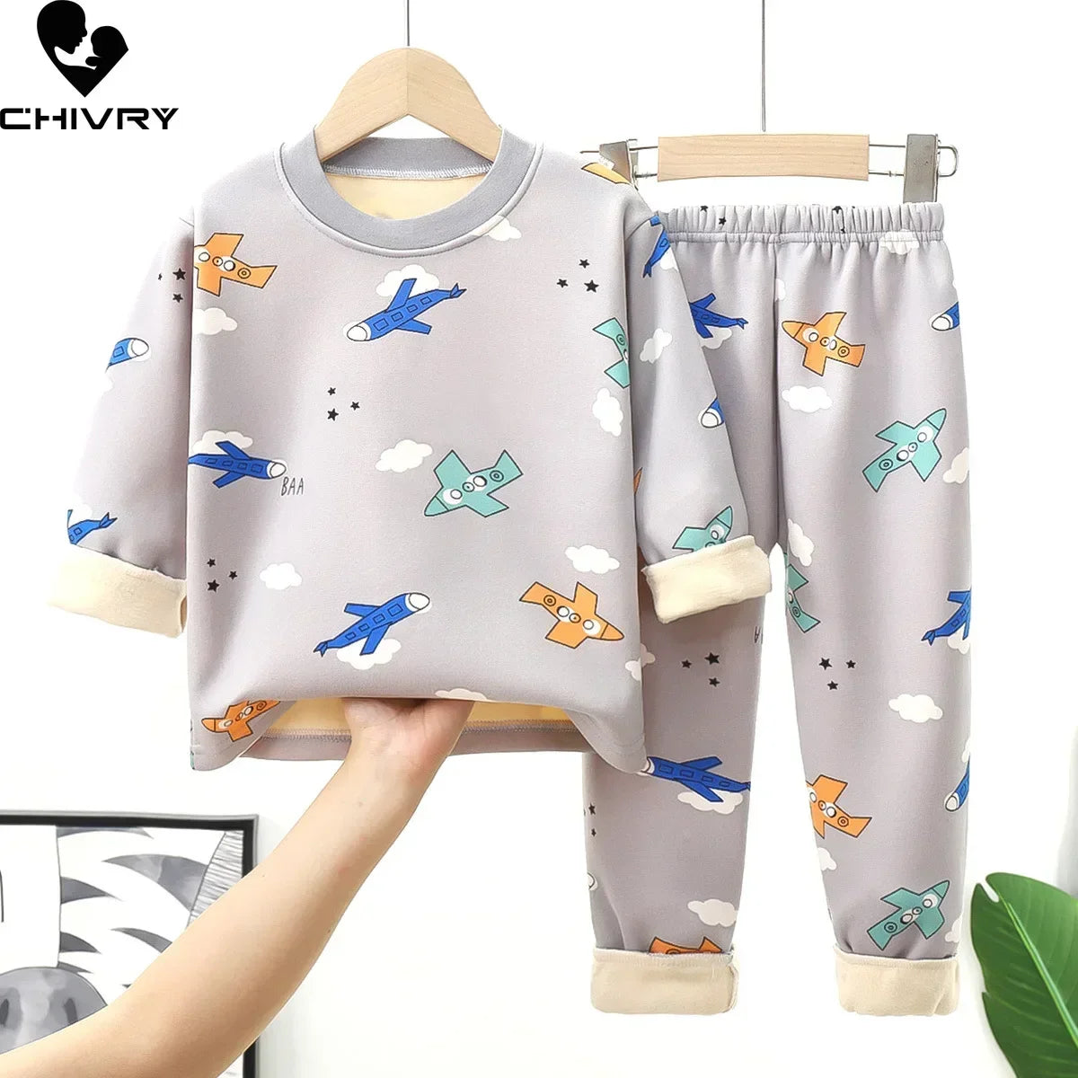 Pyjama Enfant Cartoon Automne Hiver - Ensemble 2 Pièces Épais & Chaud Col Rond