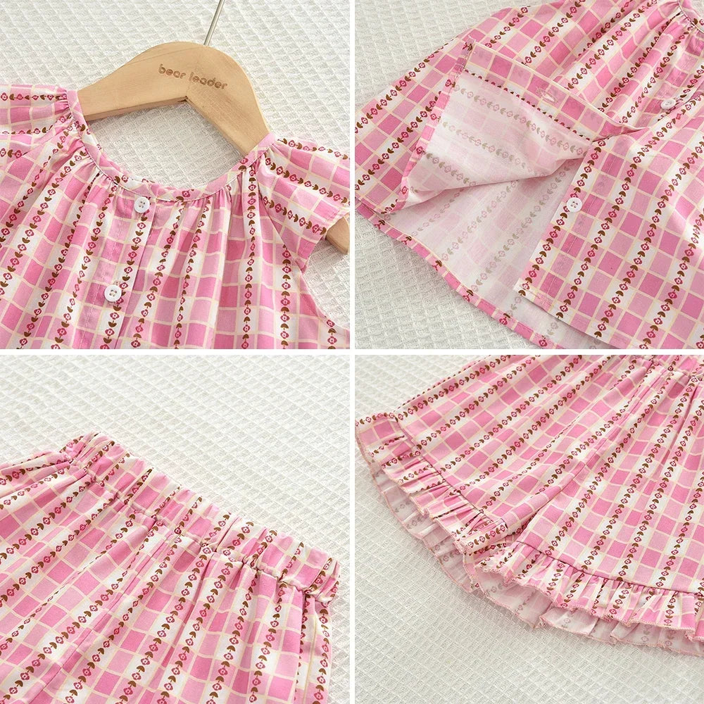 Ensemble 2 pièces fille été - Top vichy rose + Short dentelle