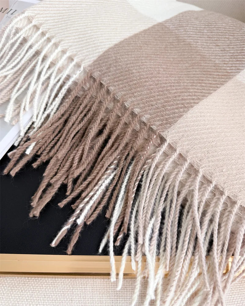 Écharpe Plaid Carreaux Luxe Automne/Hiver - Pashmina Châle Franges Femme Chaud