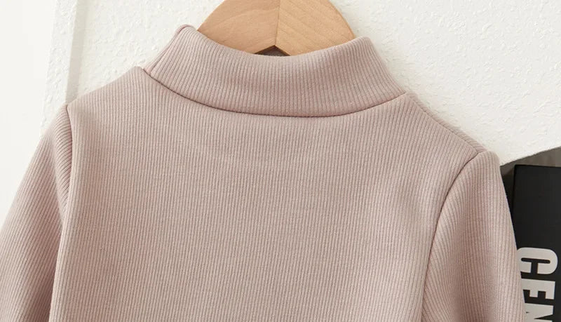 T-Shirt Enfant Col Montant Manches Longues - Uni Polyvalent Automne Hiver Garçon Fille