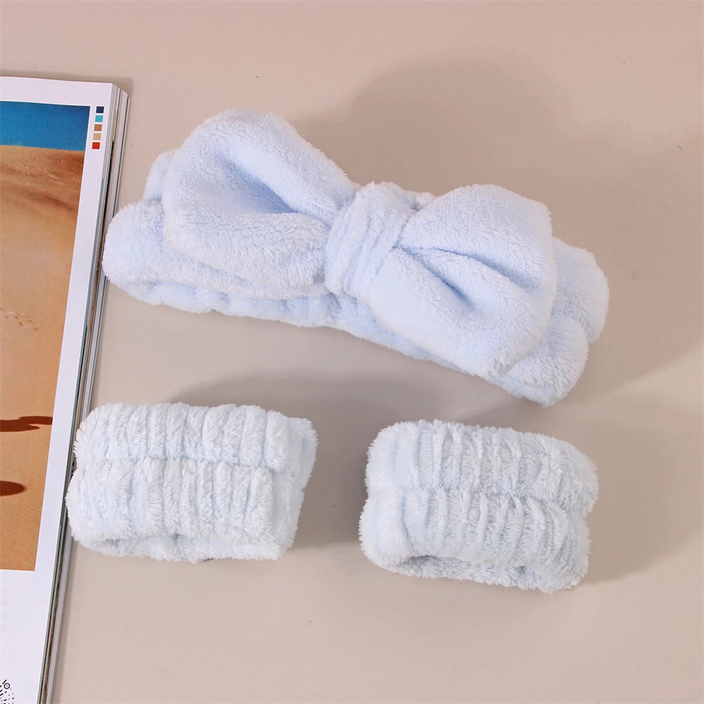 Lot 3pcs Bandeau Spa Serre-Tête Bracelet Lavage Visage - Microfibre Maquillage Serviette Cheveux Absorbant Poignet
