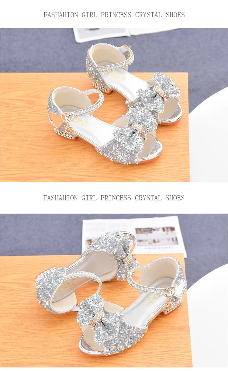 Sandales Fille Été 2025 Nœud Cristal - Chaussures Talons Princesse Blanches Mariage Cérémonie