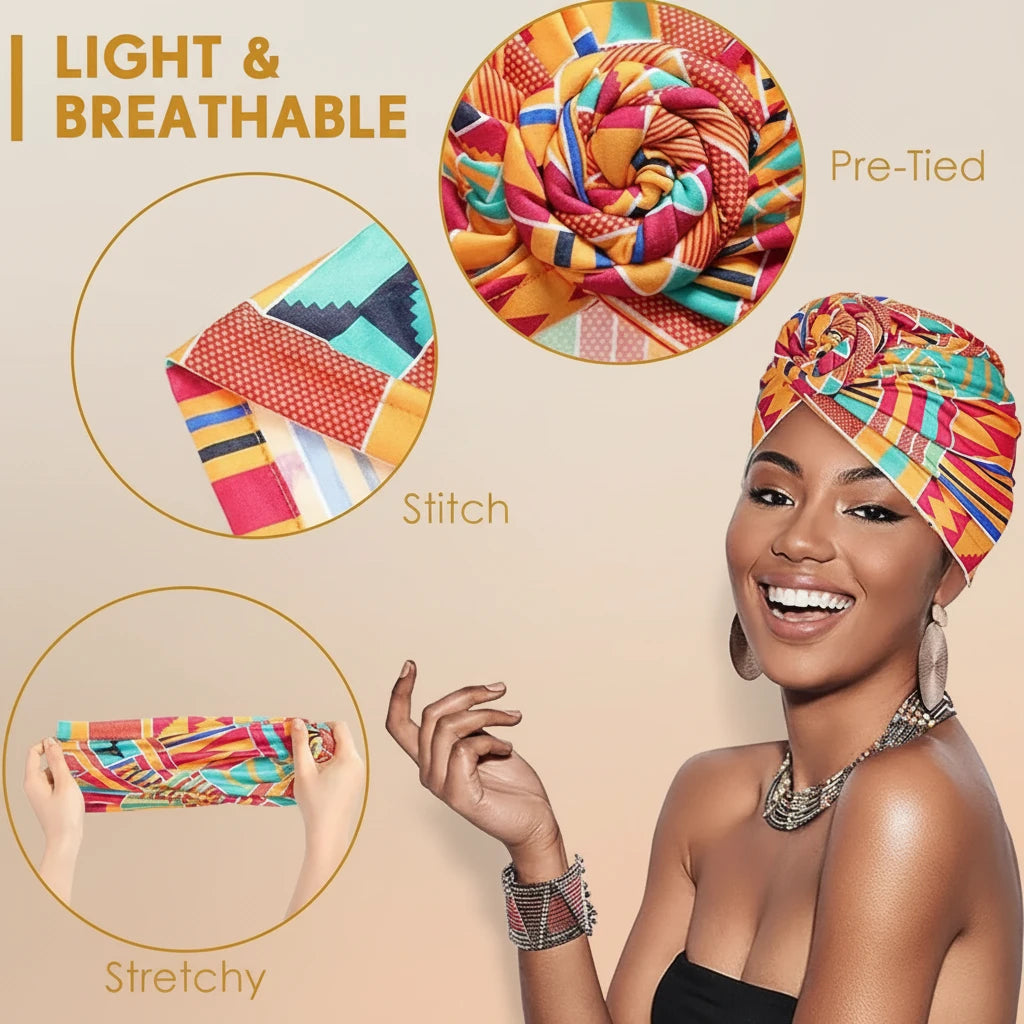 Turban Africain Plissé Motif Floral - Élégant & Confortable