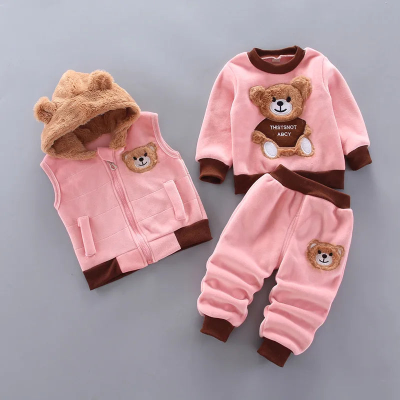 Ensemble 3 Pièces Bébé Hiver - Sweat + Pantalon + Gilet à Capuche - Vêtements Chauds Automne