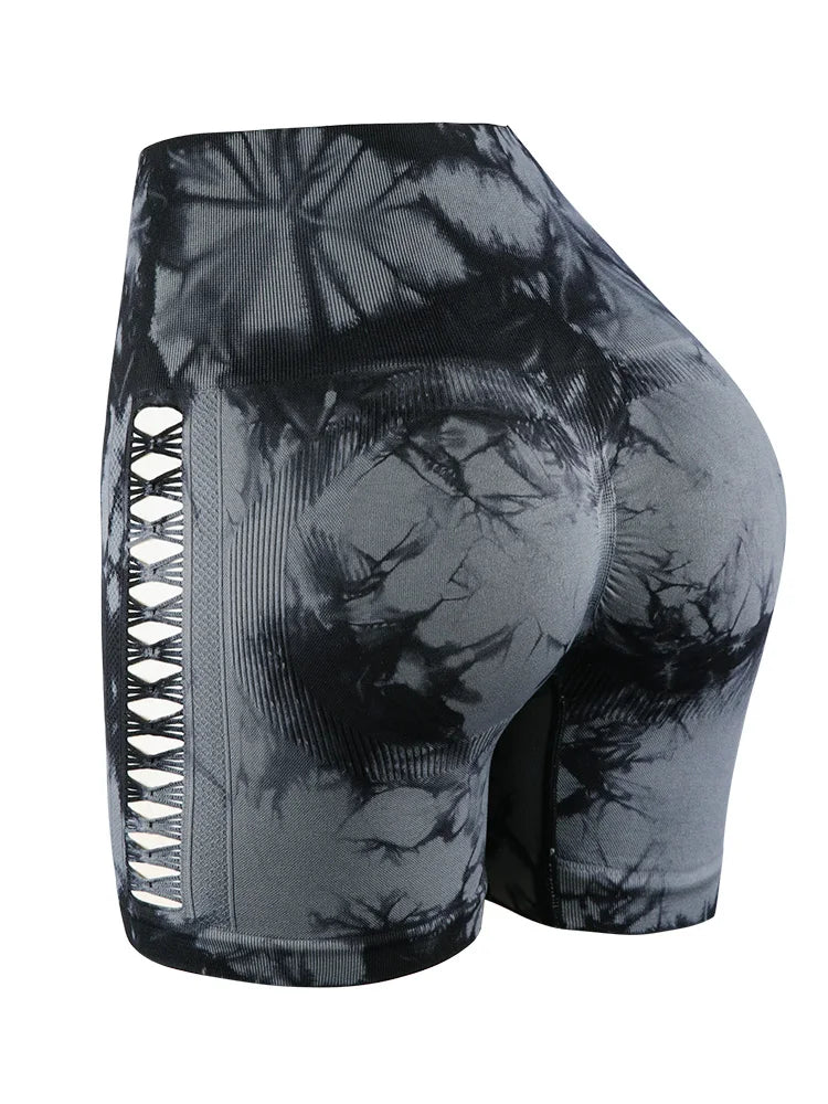 Short Yoga Ajouré Tie-Dye Taille Haute Femme - Sexy