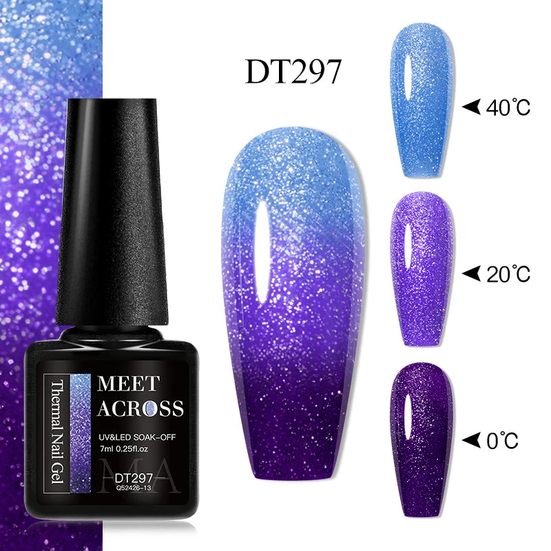 Vernis Gel Base Caoutchouc MEET ACROSS 7ml - Thermochrome Paillettes Gradient UV Manucure Longue Tenue