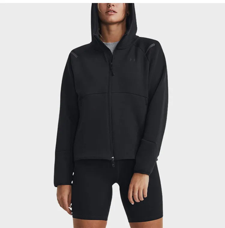 Veste à Capuche Femme Under Armour – Maille Double Couche, Zip Intégral, Gris