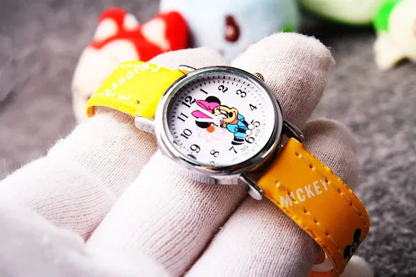Montre Enfant Mickey Mouse Disney - Montre Quartz Cartoon Garçon Fille Cuir PU Cadeau