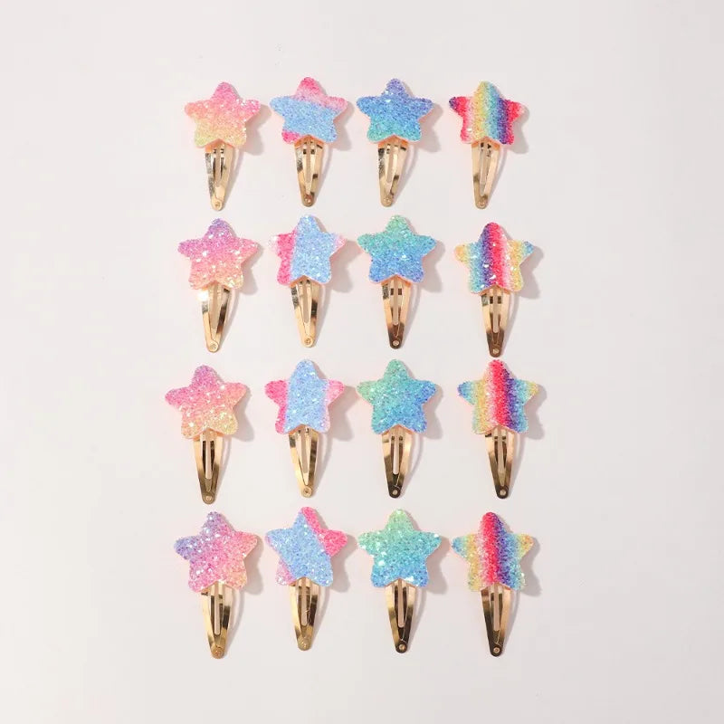 Lot de 16 Barrettes Fille Paillettes - Fleur Arc-en-Ciel Lapin BB Clips Cheveux