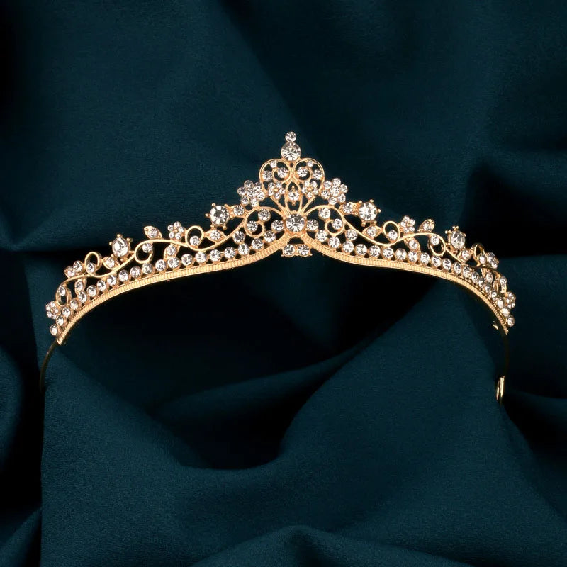 Couronne Tiara Princesse Fille Cristal Or - Accessoire Cheveux Danse Anniversaire