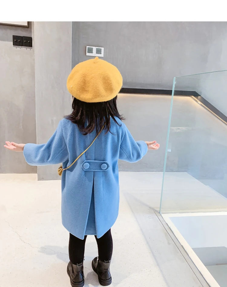 Manteau Laine Fille 2-7 Ans - Veste Longue Double Boutonnage Printemps Automne