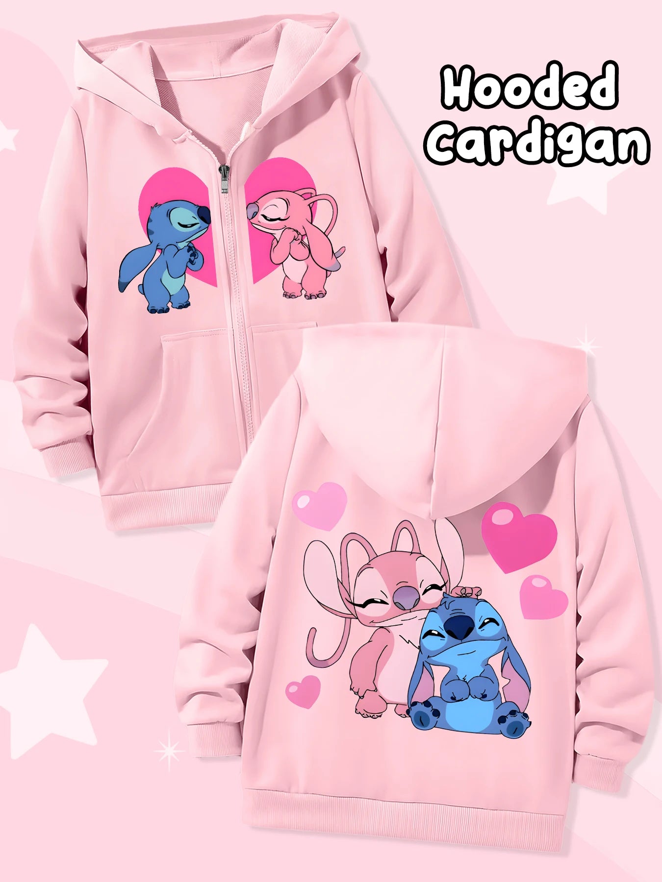 Gilet Zippé à Capuche Enfant Disney Stitch - Cardigan Fashion Imprimé - Casual Quotidien