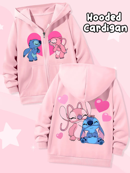 Gilet Zippé à Capuche Enfant Disney Stitch - Cardigan Fashion Imprimé - Casual Quotidien