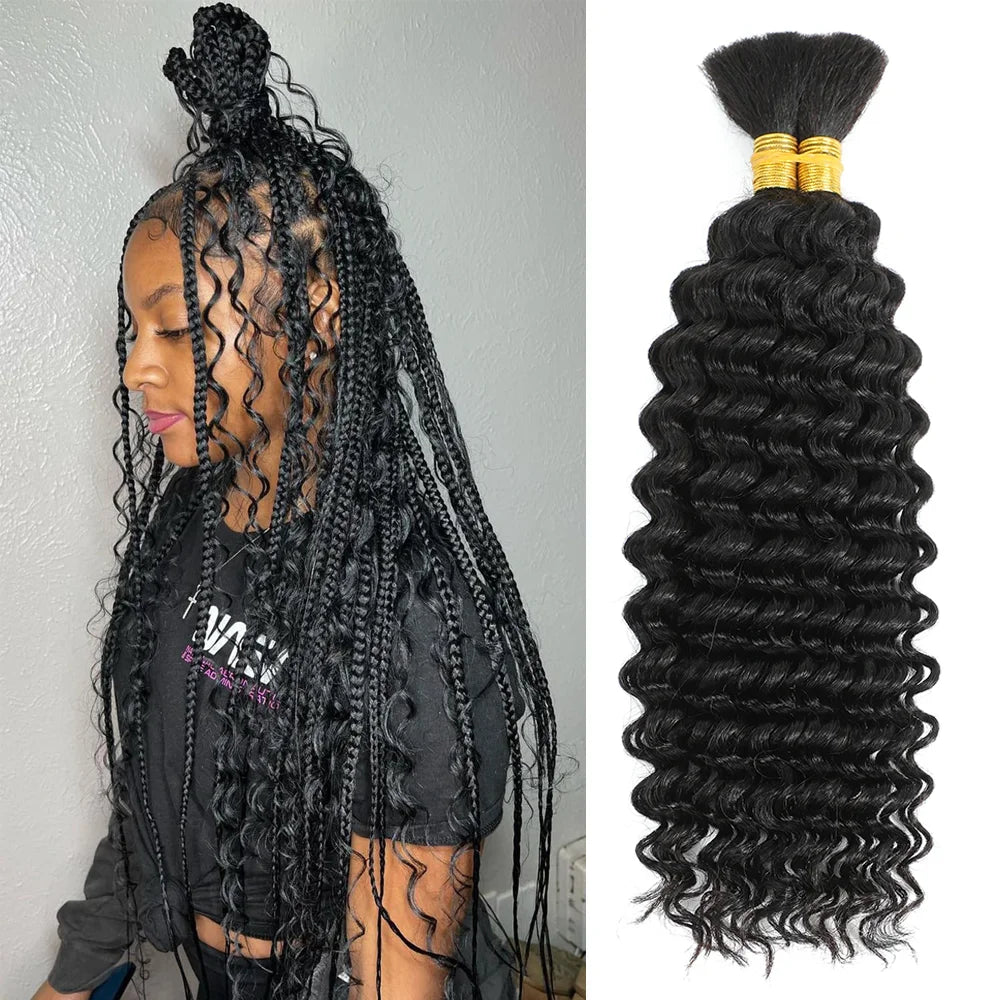2 Bundles Mèches Cheveux Humains Tressage Boho Braids - 14 Pouces 100g Brésiliens Deep Wave Vrac
